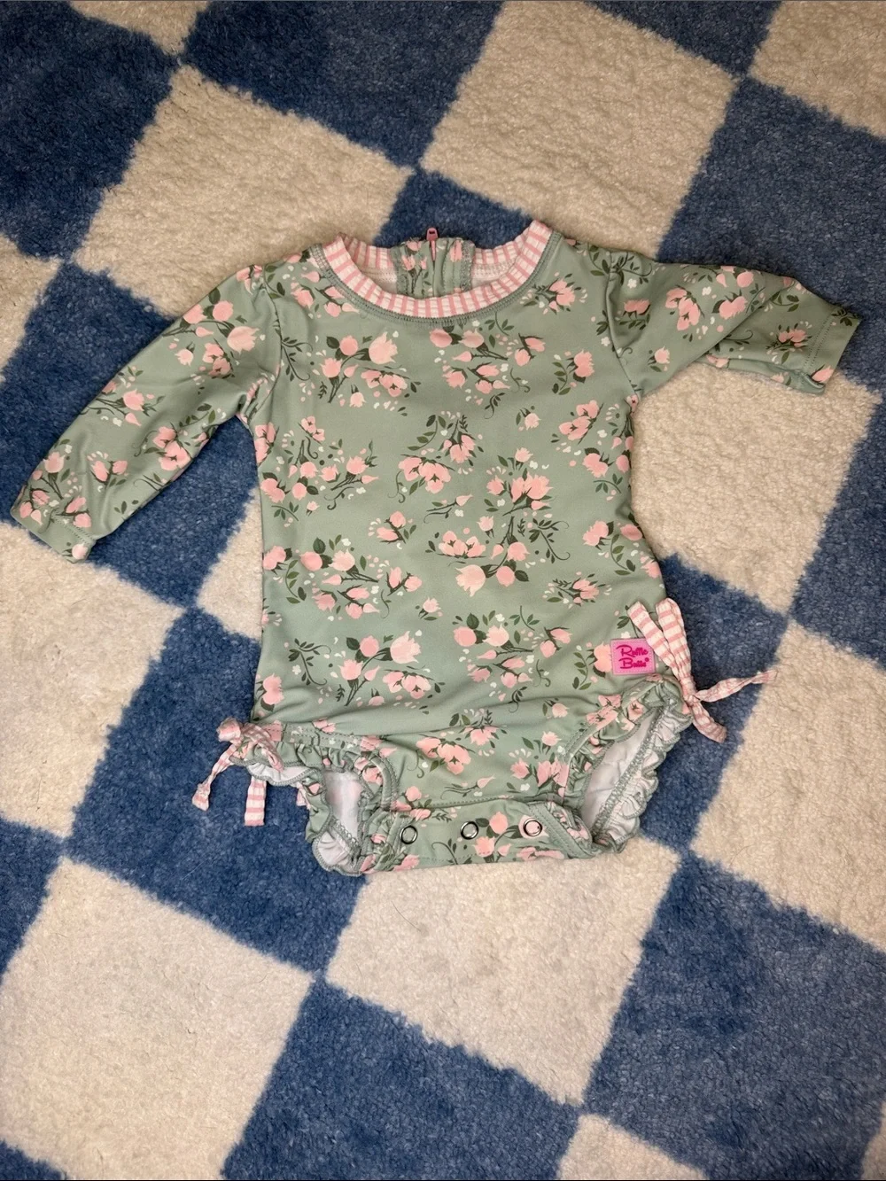 Pink Floral Long-Sleeve Swim Onesie